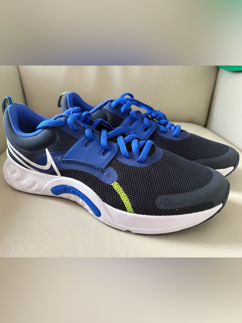 New Men’s Nike Black and Royal Blue Sneakers with Neon Accent 11.5